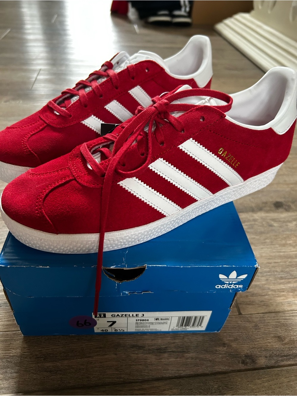 adidas Kids Gazelle Suede Sneakers in Red and White